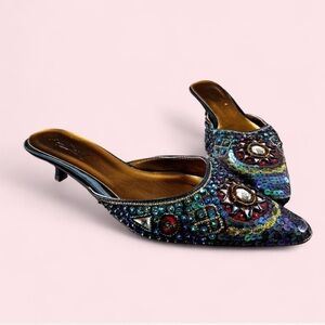 Y2k stunning Blue sequin embellished kitten heels
